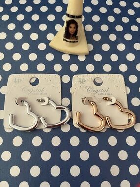 UP Crystal Collection NWT Heart Outline Hoop Earrings in Silver or Gold